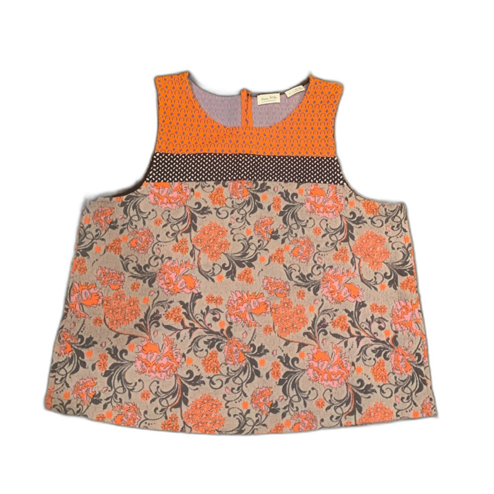 Anthropologie Meadow Rue women's sleeveless shirt top floral orange size XL EUC